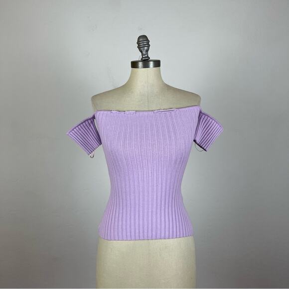 Anna Quan Melodie Off Shoulder Ribbed Knit Top in Wisteria - Picture 2 of 10